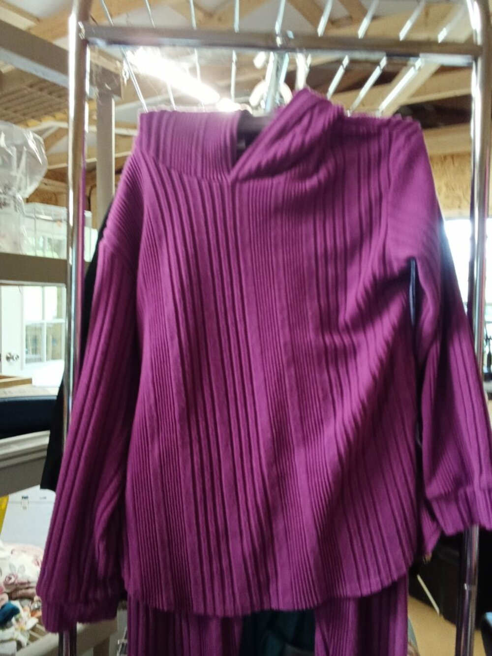 Purple Ribbed Knit Hoodie and Pants Set Size 150 - 25% Off When Bundled
